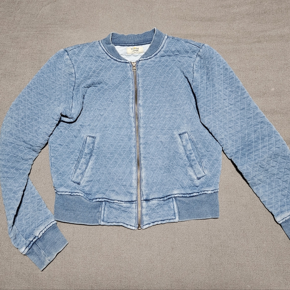 Marine Layer Washed Blue Quilted Bomber Jacket
